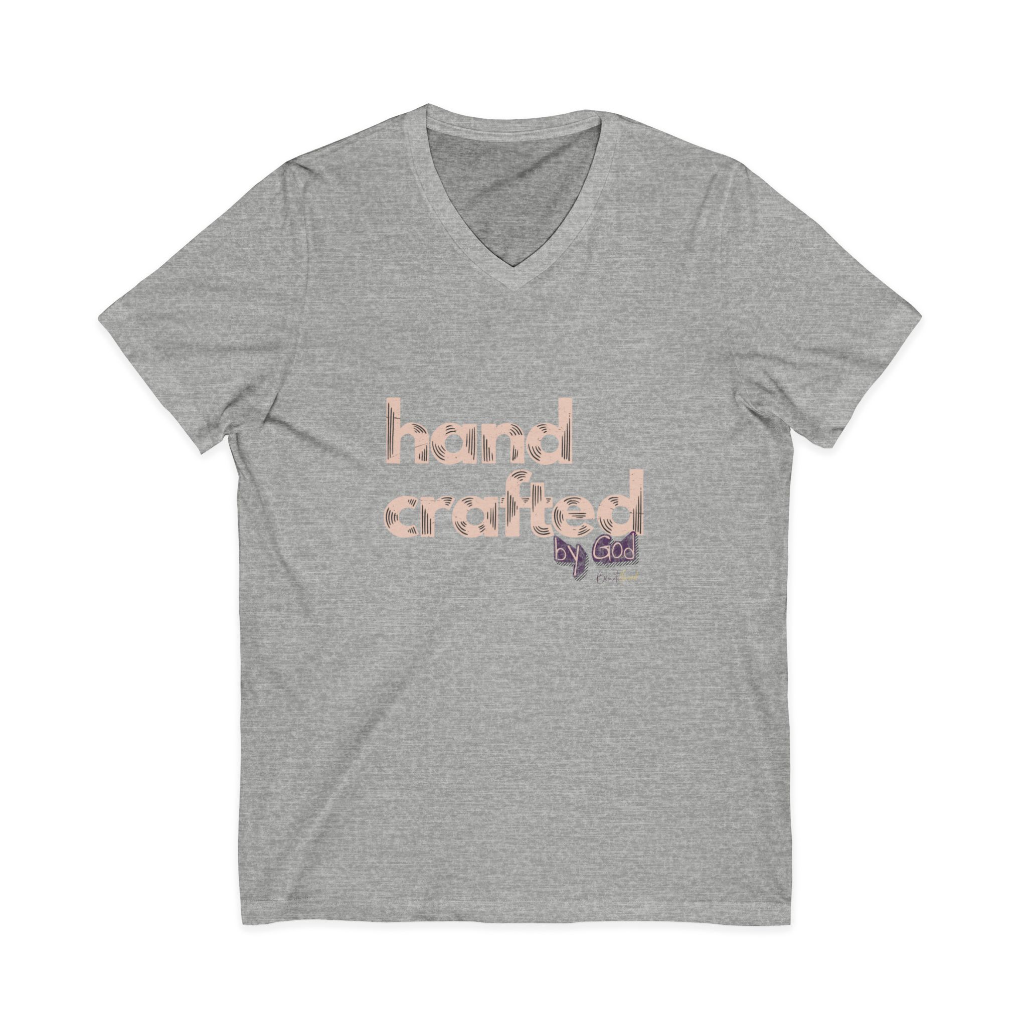 V-Neck Tee — "hand crafted" Rose Gold Script - Image 17