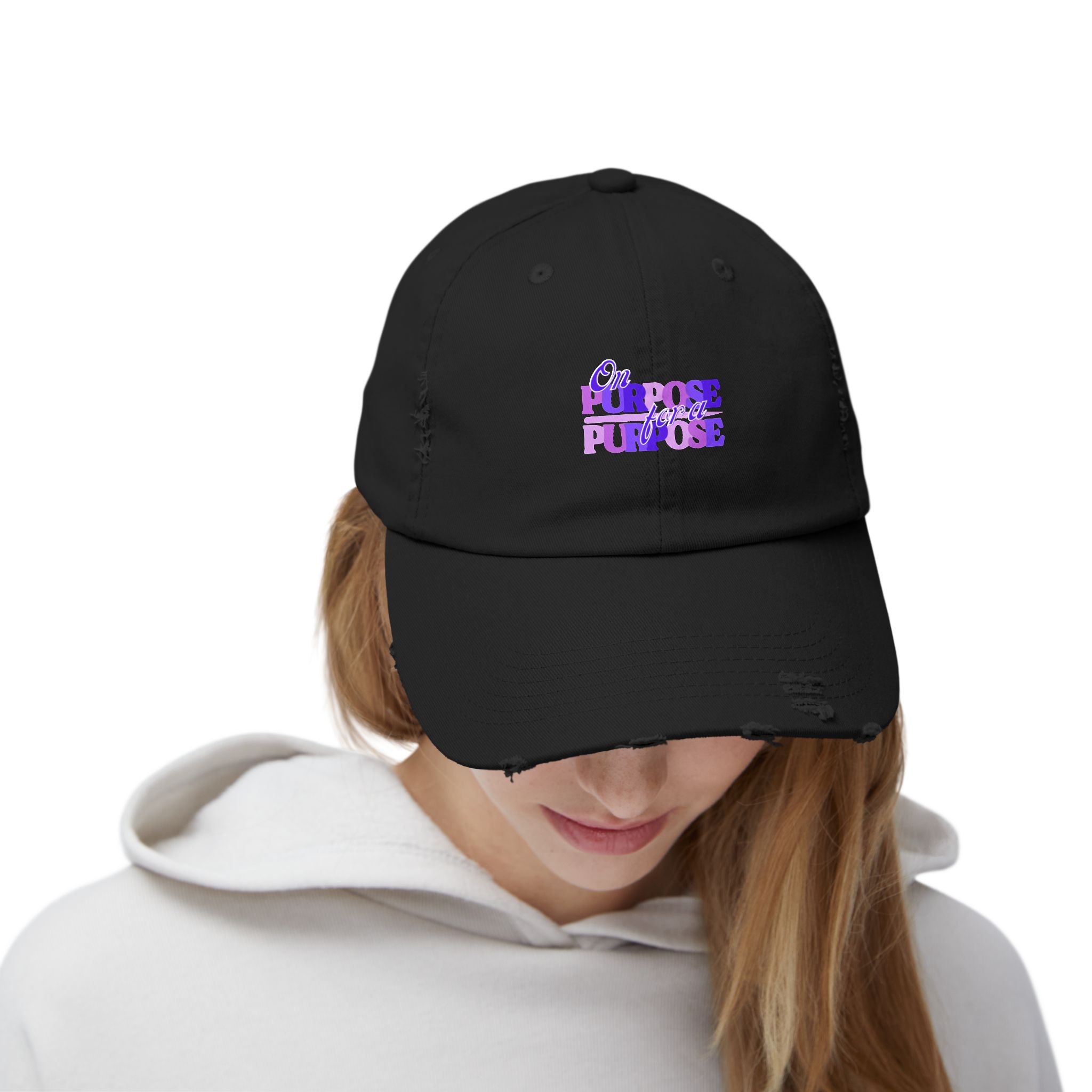 Distressed Cap — 'On Purpose' Purple Gradient Embroidered Baseball Hat - Image 8