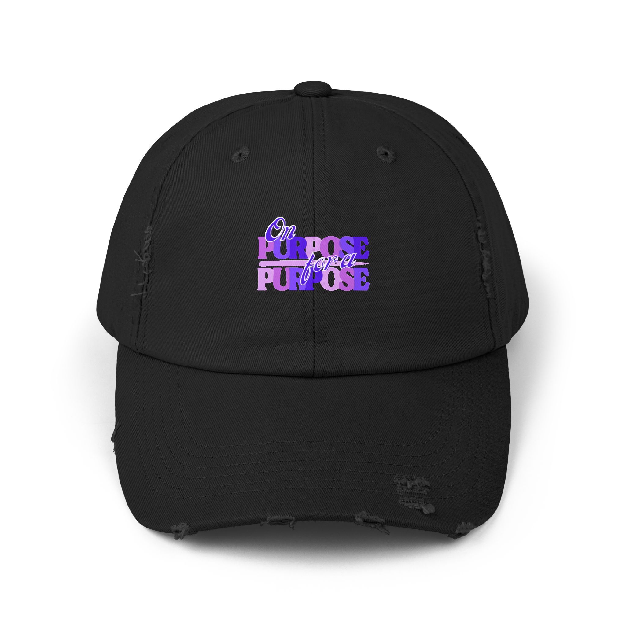 Distressed Cap — 'On Purpose' Purple Gradient Embroidered Baseball Hat - Image 5