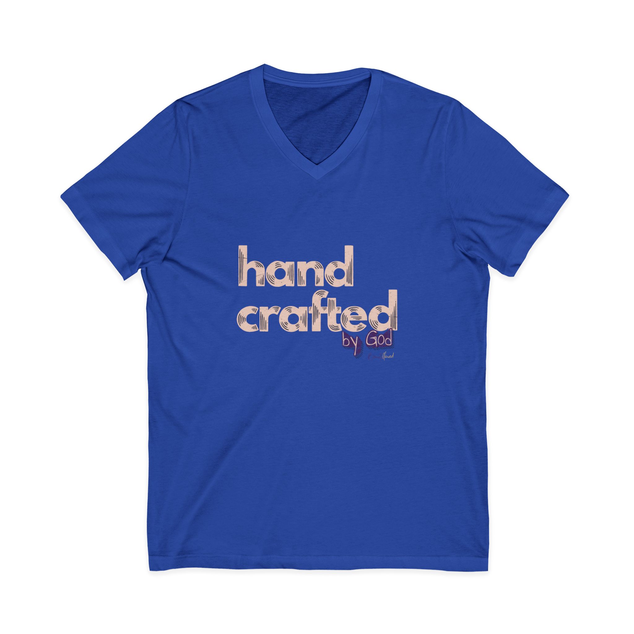 V-Neck Tee — "hand crafted" Rose Gold Script - Image 21