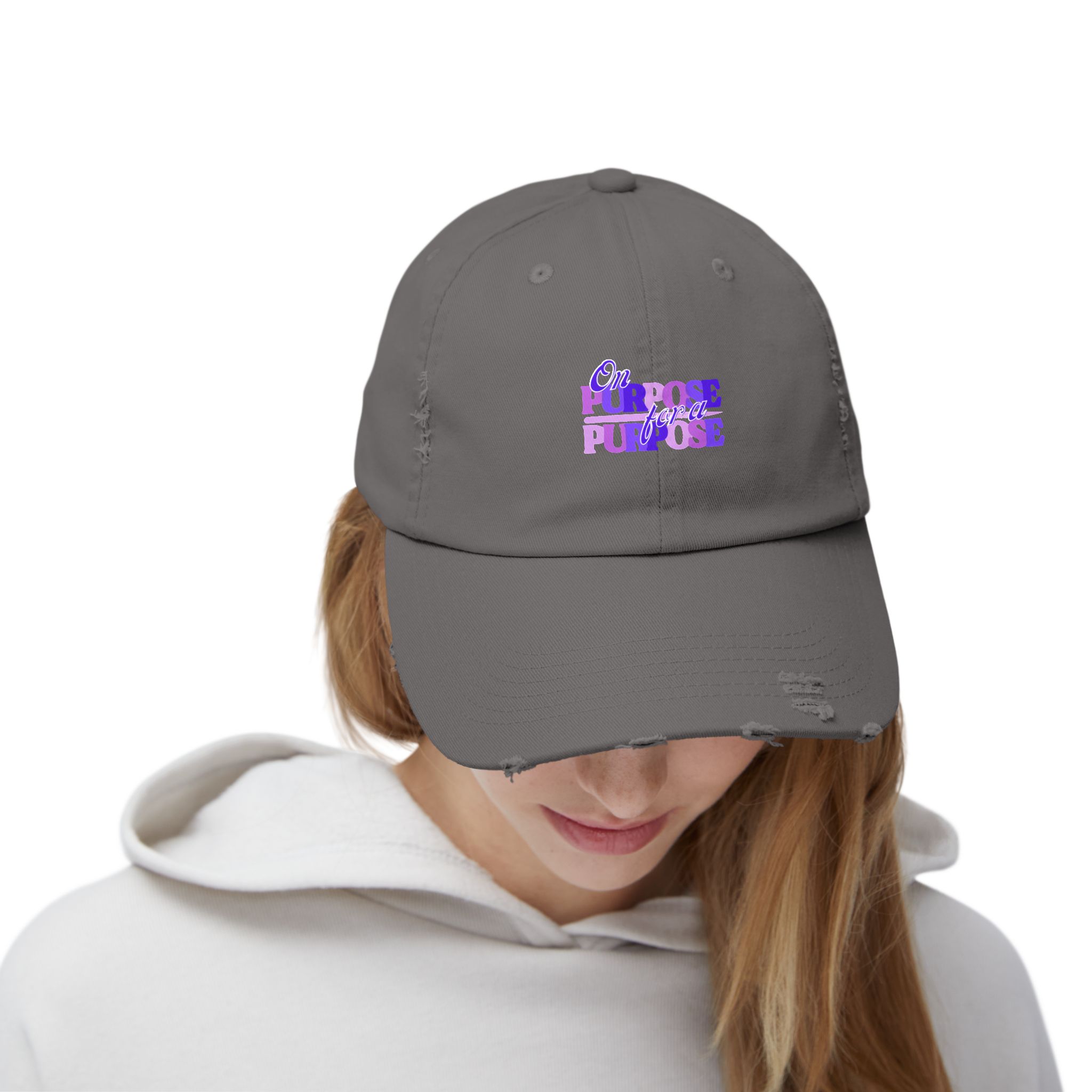 Distressed Cap — 'On Purpose' Purple Gradient Embroidered Baseball Hat - Image 16