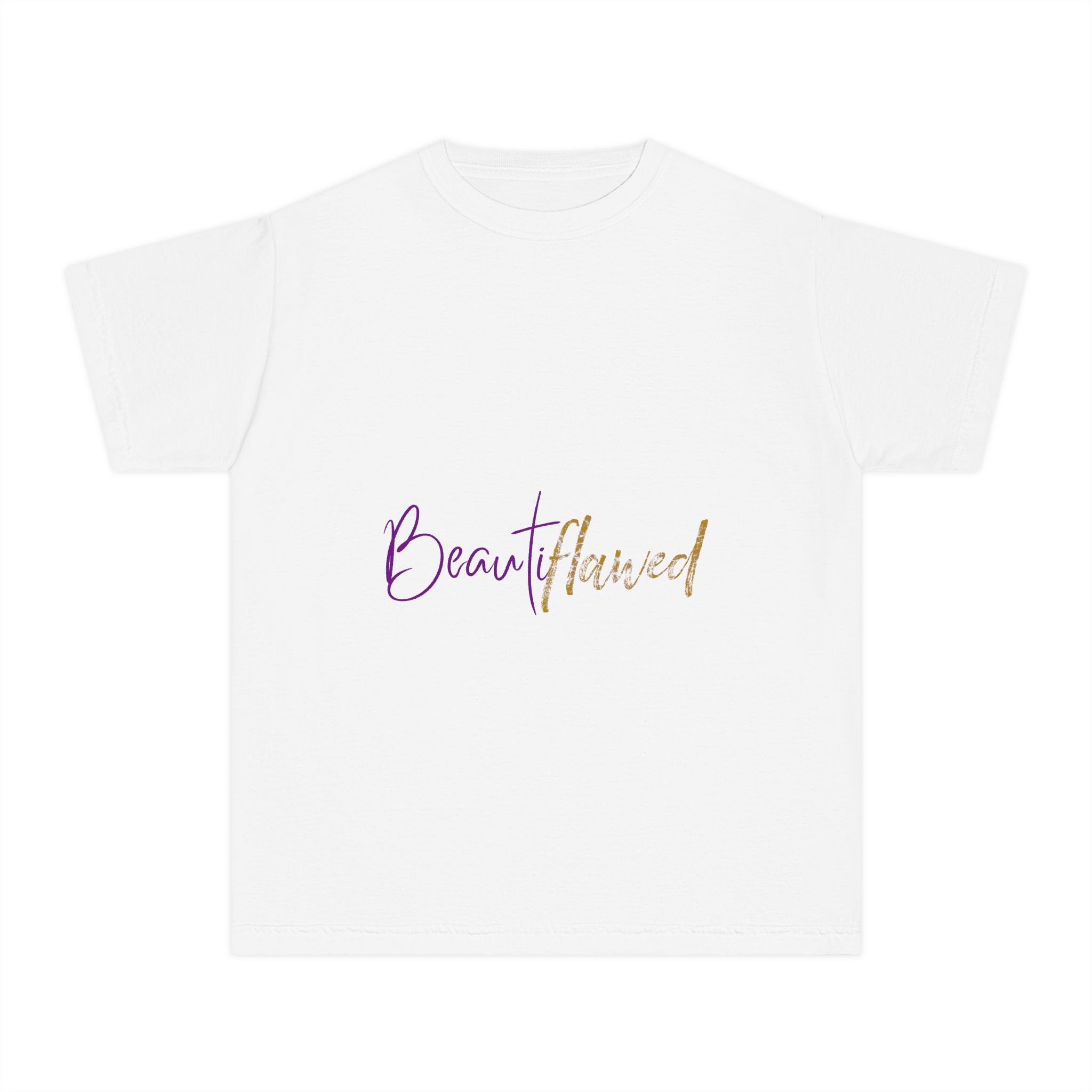 Youth Tee — "Beautifully Flawed" Gradient Script Kids Shirt