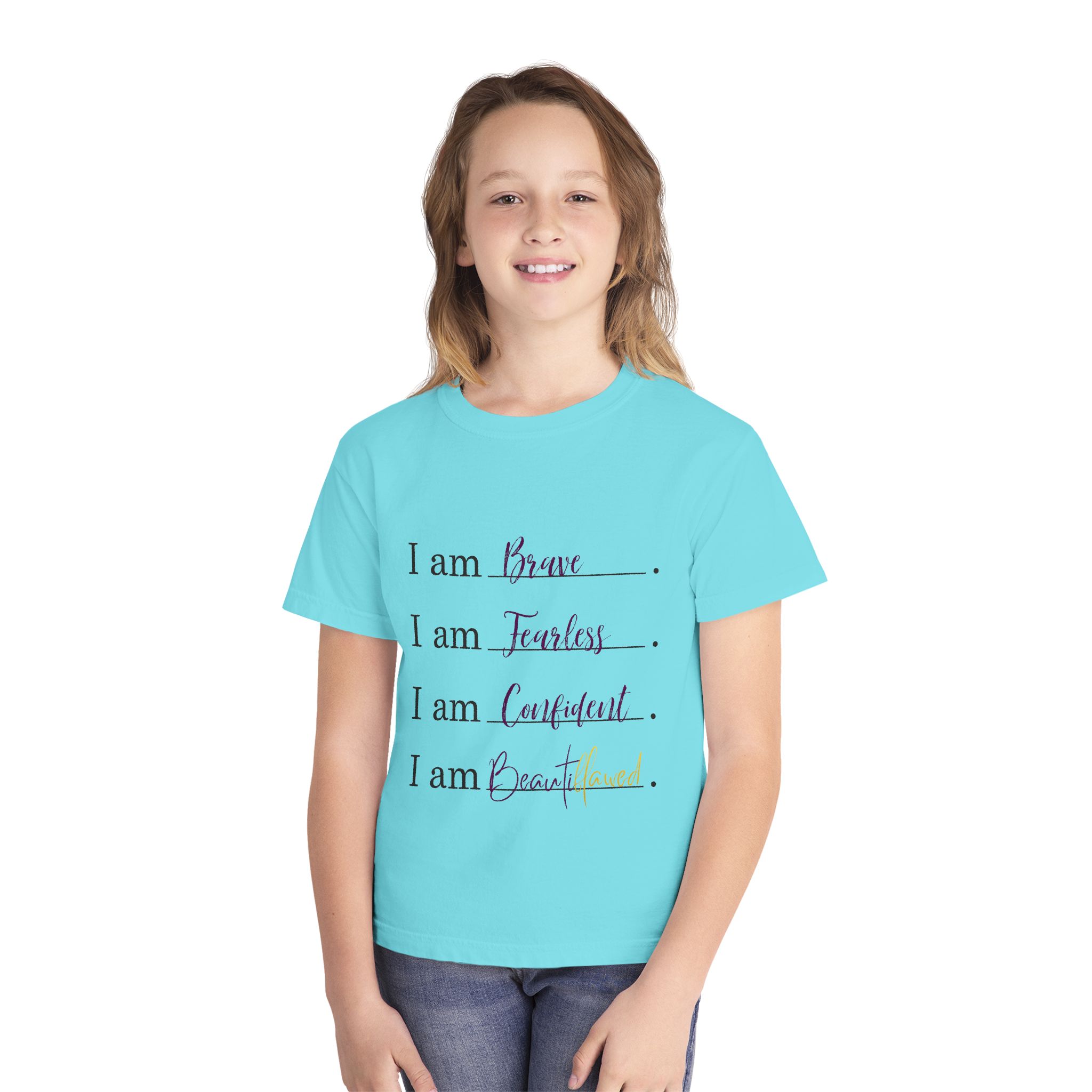 Youth Tee — "I am Brave. I am Fearless. I am Confident. I am Beautiful" Inspirational Affirmation Shirt - Image 15