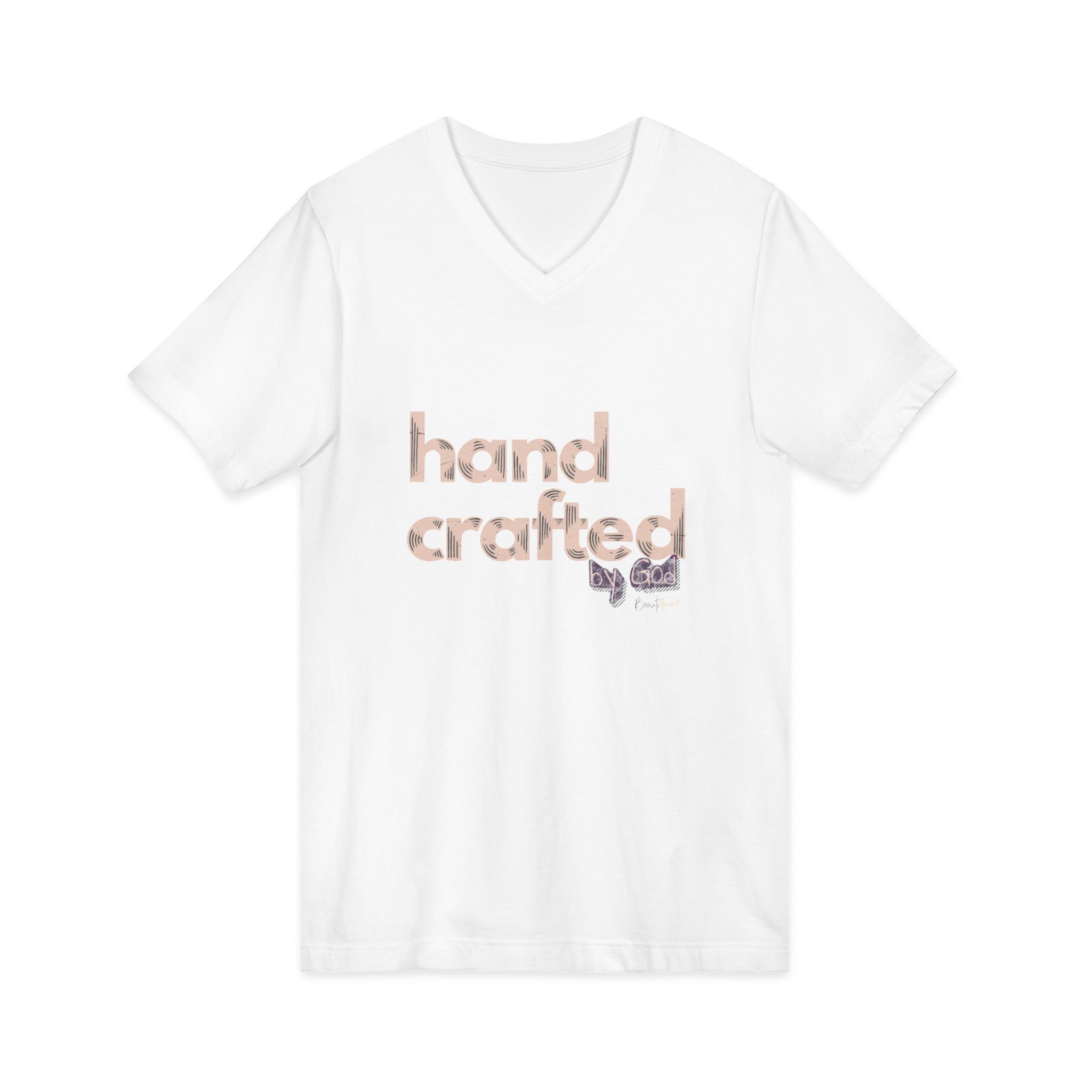 V-Neck Tee — "hand crafted" Rose Gold Script - Image 7